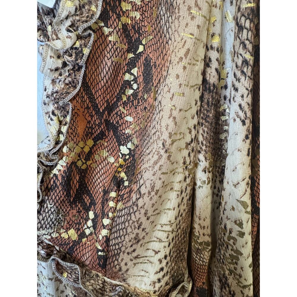 Akira Snake Print Tiered Ruffle Mini Dress Metallic Gold Shimmer Long Sleeve S - Picture 4 of 8